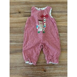 Anavini Christmas Reindeer Gingham Romper Hand Smocked 18M‎